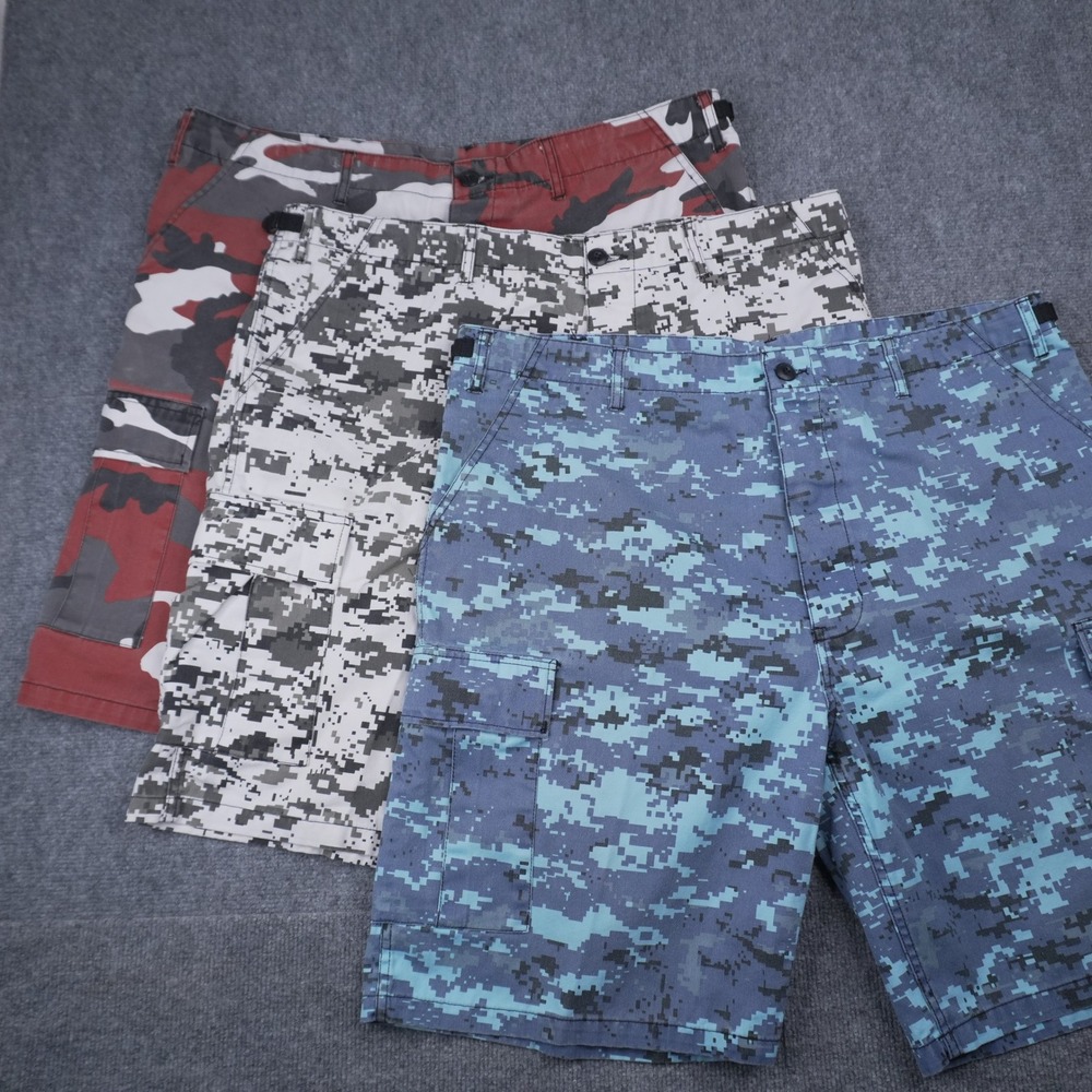 3 Pack Bundle Tactical Digital Camo Cargo Shorts Mens XL Regular Blue Red Grey